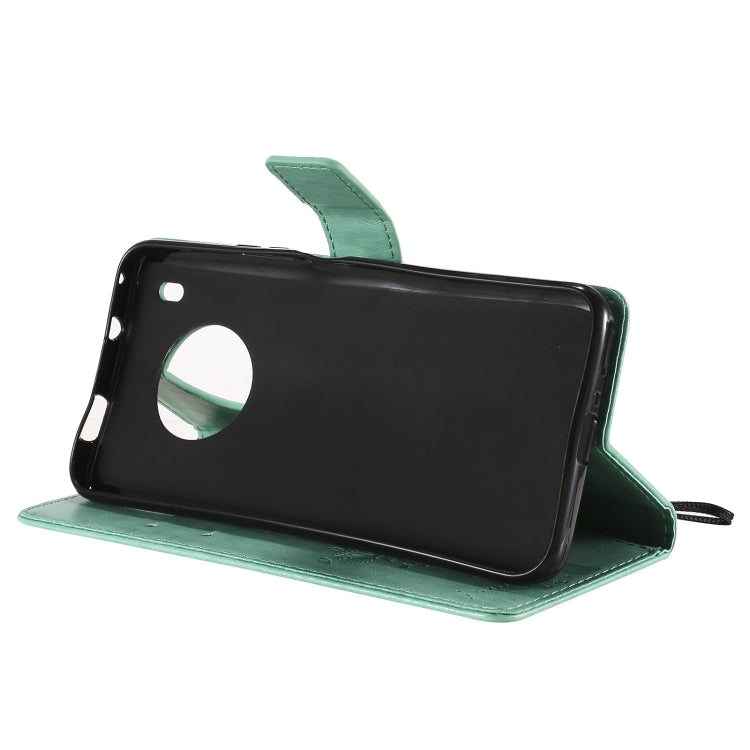 For Huawei Y9a Tree & Cat Pattern Pressed Printing Horizontal Flip PU Leather Case with Holder & Card Slots & Wallet & Lanyard(Green) - Huawei Cases by buy2fix | Online Shopping UK | buy2fix