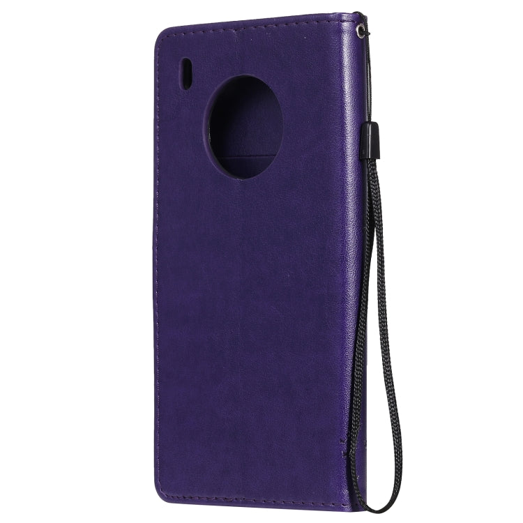 For Huawei Y9a Tree & Cat Pattern Pressed Printing Horizontal Flip PU Leather Case with Holder & Card Slots & Wallet & Lanyard(Purple) - Huawei Cases by buy2fix | Online Shopping UK | buy2fix