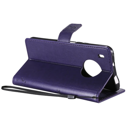 For Huawei Y9a Tree & Cat Pattern Pressed Printing Horizontal Flip PU Leather Case with Holder & Card Slots & Wallet & Lanyard(Purple) - Huawei Cases by buy2fix | Online Shopping UK | buy2fix
