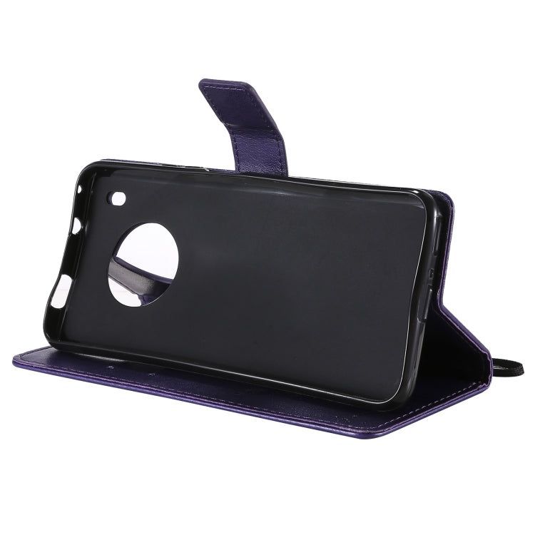 For Huawei Y9a Tree & Cat Pattern Pressed Printing Horizontal Flip PU Leather Case with Holder & Card Slots & Wallet & Lanyard(Purple) - Huawei Cases by buy2fix | Online Shopping UK | buy2fix