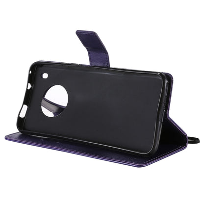 For Huawei Y9a Tree & Cat Pattern Pressed Printing Horizontal Flip PU Leather Case with Holder & Card Slots & Wallet & Lanyard(Purple) - Huawei Cases by buy2fix | Online Shopping UK | buy2fix