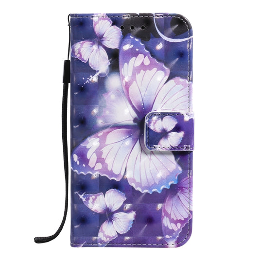 For iPhone 12 / 12 Pro 3D Painting Horizontal Flip Leather Case with Holder & Card Slot & Lanyard(Purple Butterflies) - iPhone 12 / 12 Pro Cases by buy2fix | Online Shopping UK | buy2fix