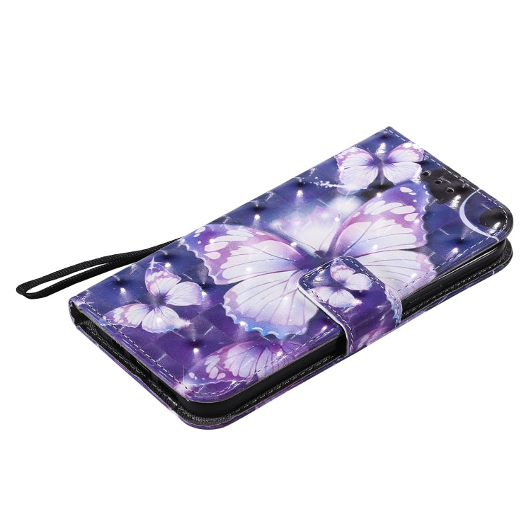 For iPhone 12 / 12 Pro 3D Painting Horizontal Flip Leather Case with Holder & Card Slot & Lanyard(Purple Butterflies) - iPhone 12 / 12 Pro Cases by buy2fix | Online Shopping UK | buy2fix
