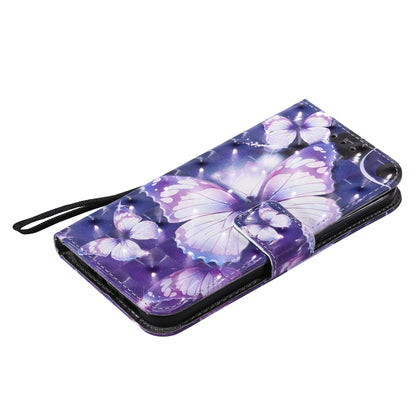 For iPhone 12 / 12 Pro 3D Painting Horizontal Flip Leather Case with Holder & Card Slot & Lanyard(Purple Butterflies) - iPhone 12 / 12 Pro Cases by buy2fix | Online Shopping UK | buy2fix