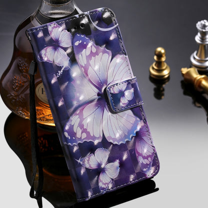 For iPhone 12 / 12 Pro 3D Painting Horizontal Flip Leather Case with Holder & Card Slot & Lanyard(Purple Butterflies) - iPhone 12 / 12 Pro Cases by buy2fix | Online Shopping UK | buy2fix