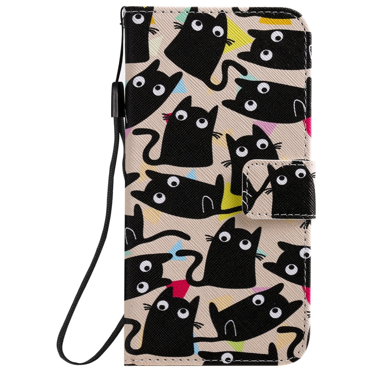 For iPhone 12 / 12 Pro Painting Horizontal Flip Leather Case with Holder & Card Slot & Lanyard(Cat) - iPhone 12 / 12 Pro Cases by buy2fix | Online Shopping UK | buy2fix
