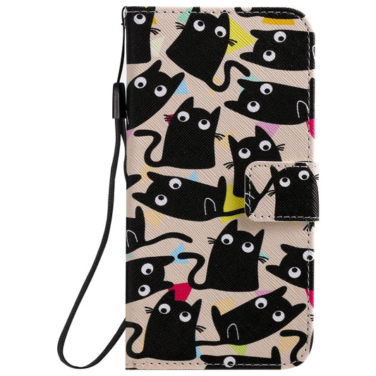 For iPhone 12 / 12 Pro Painting Horizontal Flip Leather Case with Holder & Card Slot & Lanyard(Cat) - iPhone 12 / 12 Pro Cases by buy2fix | Online Shopping UK | buy2fix