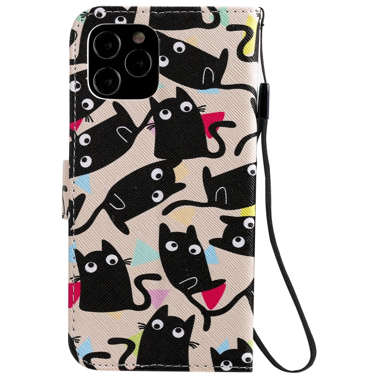 For iPhone 12 / 12 Pro Painting Horizontal Flip Leather Case with Holder & Card Slot & Lanyard(Cat) - iPhone 12 / 12 Pro Cases by buy2fix | Online Shopping UK | buy2fix