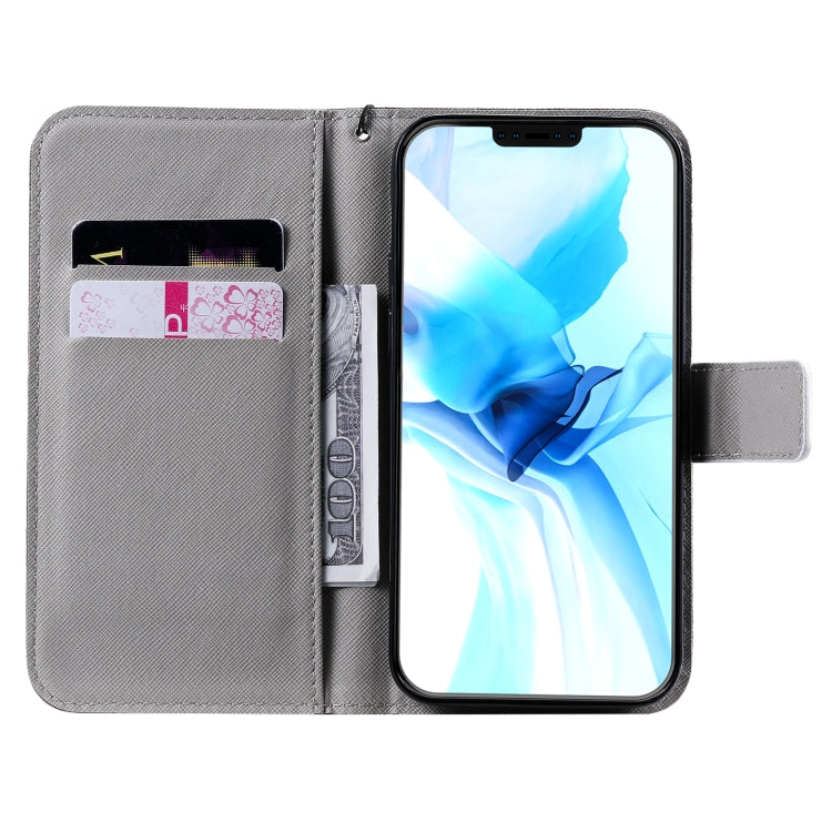 For iPhone 12 / 12 Pro Painting Horizontal Flip Leather Case with Holder & Card Slot & Lanyard(Cat) - iPhone 12 / 12 Pro Cases by buy2fix | Online Shopping UK | buy2fix