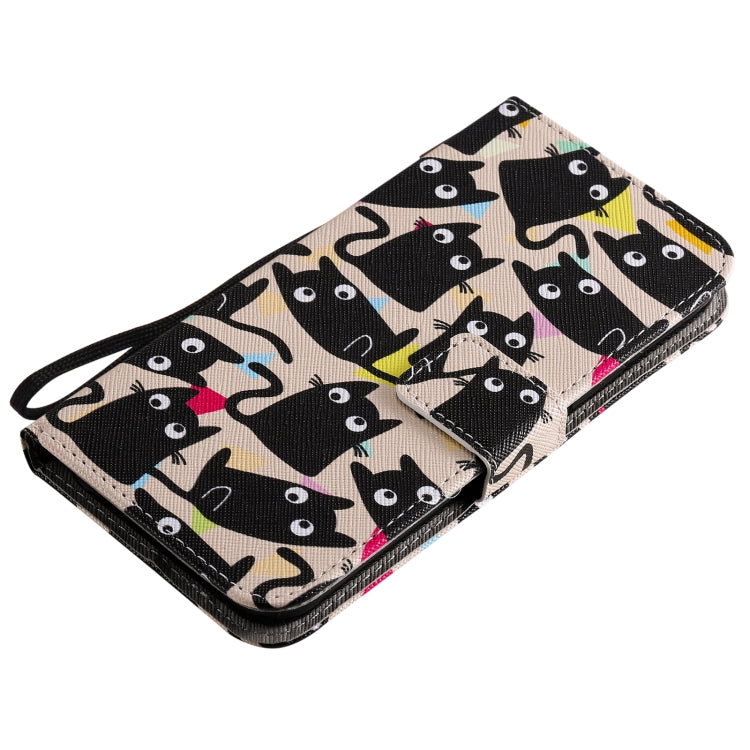 For iPhone 12 / 12 Pro Painting Horizontal Flip Leather Case with Holder & Card Slot & Lanyard(Cat) - iPhone 12 / 12 Pro Cases by buy2fix | Online Shopping UK | buy2fix