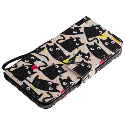 For iPhone 12 / 12 Pro Painting Horizontal Flip Leather Case with Holder & Card Slot & Lanyard(Cat) - iPhone 12 / 12 Pro Cases by buy2fix | Online Shopping UK | buy2fix