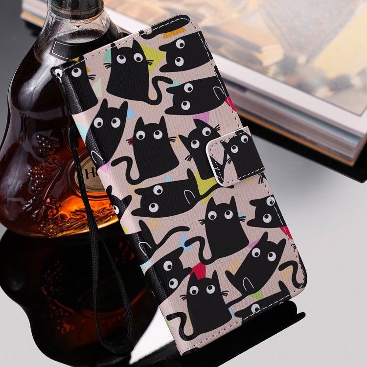For iPhone 12 / 12 Pro Painting Horizontal Flip Leather Case with Holder & Card Slot & Lanyard(Cat) - iPhone 12 / 12 Pro Cases by buy2fix | Online Shopping UK | buy2fix
