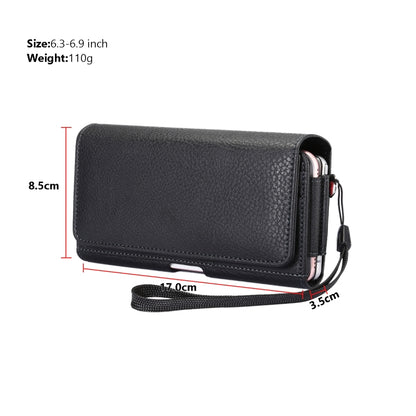 Litchi Texture Vertical Flip Thwartwise PU Leather Case / Waist Bag with Back Splint & Card Slots & 15cm Lanyard for 6.7 inch Phone Universal - Universal Leather Case by buy2fix | Online Shopping UK | buy2fix
