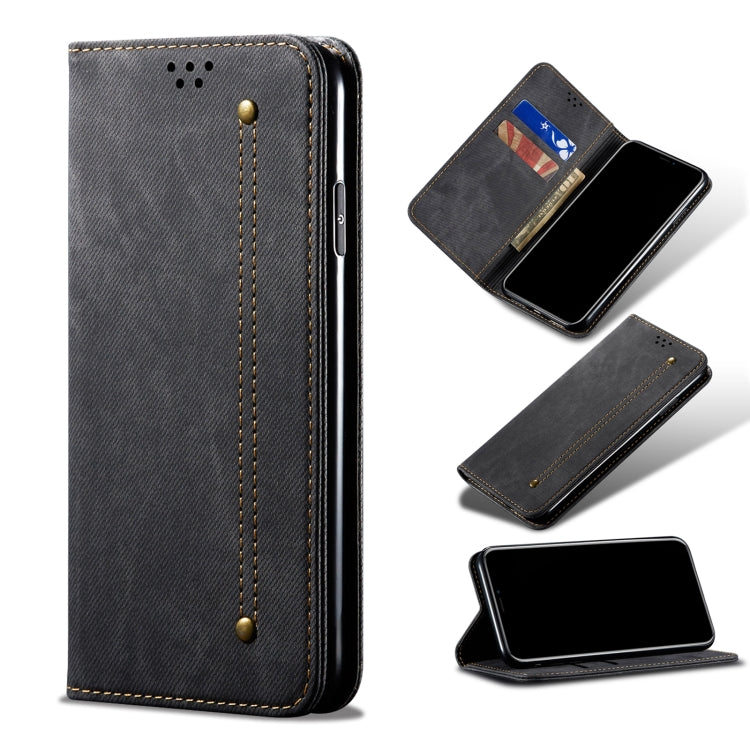 For Samsung Galaxy A12 5G Denim Texture Casual Style Horizontal Flip Leather Case with Holder & Card Slots & Wallet(Black) by buy2fix
