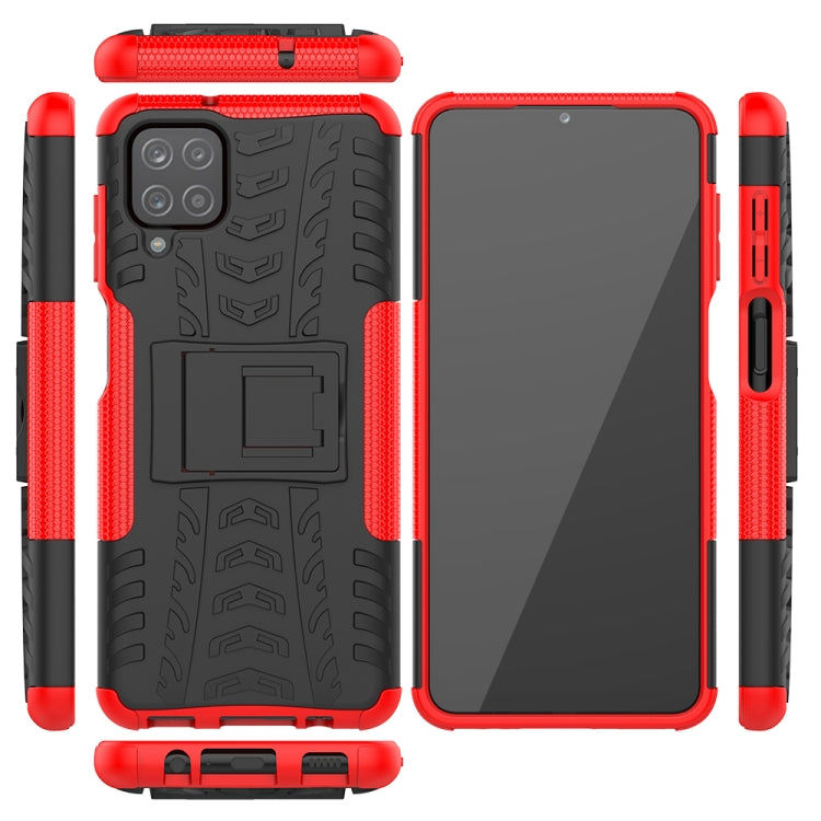 For Samsung Galaxy A12 5G Tire Texture Shockproof TPU+PC Protective Case with Holder(Red) by buy2fix