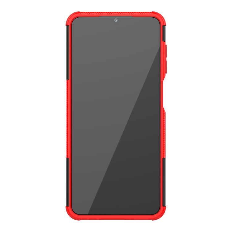 For Samsung Galaxy A12 5G Tire Texture Shockproof TPU+PC Protective Case with Holder(Red) by buy2fix