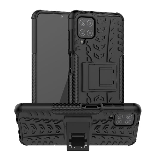 For Samsung Galaxy A12 5G Tire Texture Shockproof TPU+PC Protective Case with Holder(Black) - Galaxy Phone Cases by buy2fix | Online Shopping UK | buy2fix