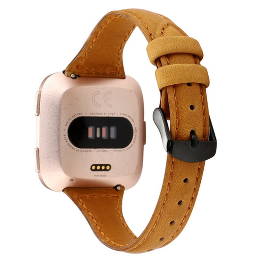 For Fitbit Versa Crazy Horse Texture Genuine Leather  Watch Band(Light Brown) - Watch Bands by buy2fix | Online Shopping UK | buy2fix