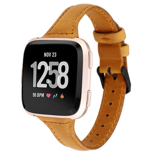 For Fitbit Versa Crazy Horse Texture Genuine Leather  Watch Band(Light Brown) - Watch Bands by buy2fix | Online Shopping UK | buy2fix