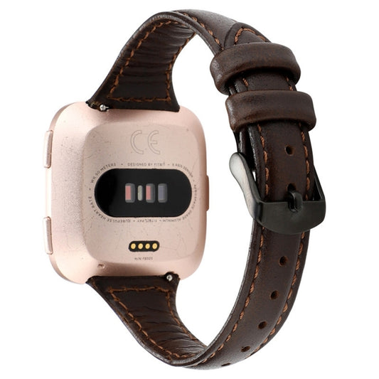For Fitbit Versa Crazy Horse Texture Genuine Leather  Watch Band(Coffee) - Watch Bands by buy2fix | Online Shopping UK | buy2fix