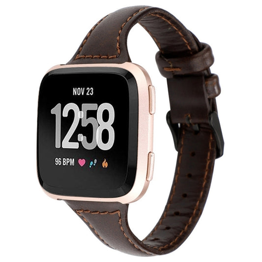 For Fitbit Versa Crazy Horse Texture Genuine Leather  Watch Band(Coffee) - Watch Bands by buy2fix | Online Shopping UK | buy2fix