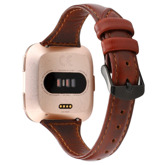 For Fitbit Versa Crazy Horse Texture Genuine Leather Watch Band(Red Brown) - Watch Bands by buy2fix | Online Shopping UK | buy2fix
