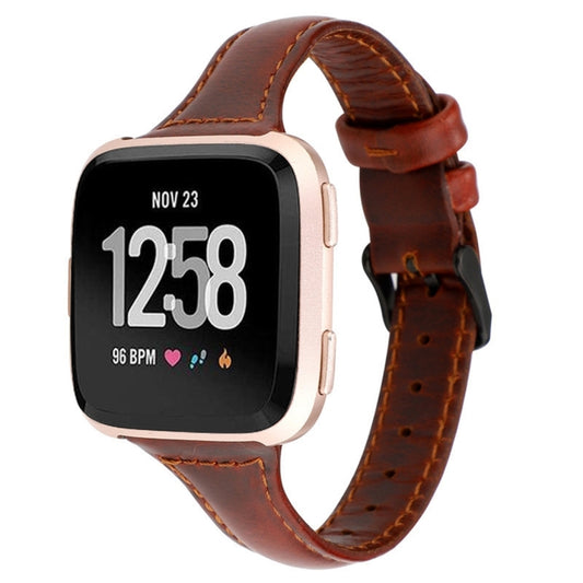 For Fitbit Versa Crazy Horse Texture Genuine Leather Watch Band(Red Brown) - Watch Bands by buy2fix | Online Shopping UK | buy2fix