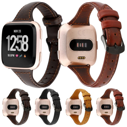 For Fitbit Versa Crazy Horse Texture Genuine Leather  Watch Band(Light Brown) - Watch Bands by buy2fix | Online Shopping UK | buy2fix