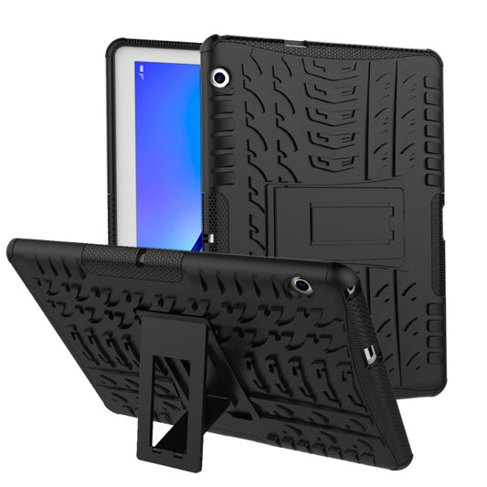 For Huawei MediaPad T3 10 Tire Texture Shockproof TPU+PC Protective Case with Holder(Black) - Huawei by buy2fix | Online Shopping UK | buy2fix