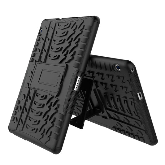For Huawei MediaPad T3 10 Tire Texture Shockproof TPU+PC Protective Case with Holder(Black) - Huawei by buy2fix | Online Shopping UK | buy2fix
