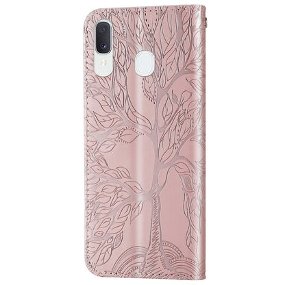For Samsung Galaxy A20e Life of Tree Embossing Pattern Horizontal Flip Leather Case with Holder & Card Slot & Wallet & Photo Frame & Lanyard(Rose Gold) by buy2fix