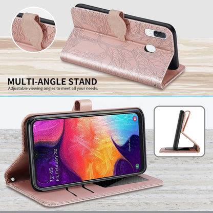 For Samsung Galaxy A20e Life of Tree Embossing Pattern Horizontal Flip Leather Case with Holder & Card Slot & Wallet & Photo Frame & Lanyard(Rose Gold) by buy2fix