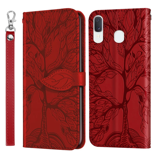 For Samsung Galaxy A20e Life of Tree Embossing Pattern Horizontal Flip Leather Case with Holder & Card Slot & Wallet & Photo Frame & Lanyard(Red) by buy2fix