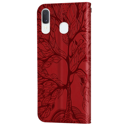 For Samsung Galaxy A20e Life of Tree Embossing Pattern Horizontal Flip Leather Case with Holder & Card Slot & Wallet & Photo Frame & Lanyard(Red) by buy2fix