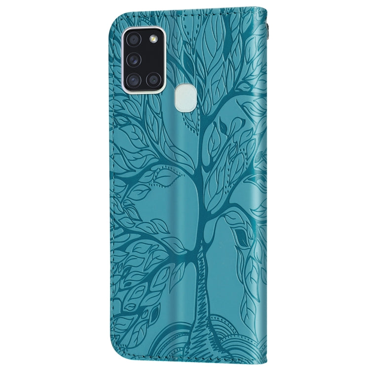 For Samsung Galaxy A21s Life of Tree Embossing Pattern Horizontal Flip Leather Case with Holder & Card Slot & Wallet & Photo Frame & Lanyard(Lake Blue) by buy2fix