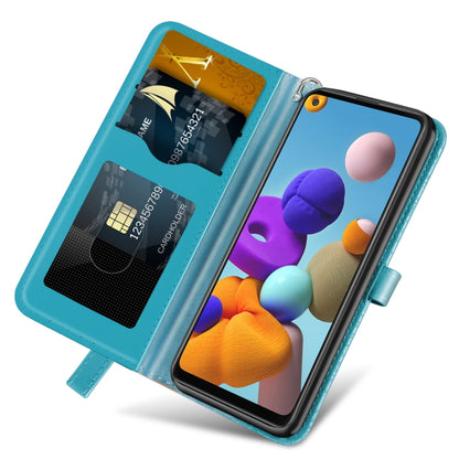 For Samsung Galaxy A21s Life of Tree Embossing Pattern Horizontal Flip Leather Case with Holder & Card Slot & Wallet & Photo Frame & Lanyard(Lake Blue) by buy2fix