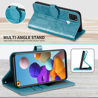 For Samsung Galaxy A21s Life of Tree Embossing Pattern Horizontal Flip Leather Case with Holder & Card Slot & Wallet & Photo Frame & Lanyard(Lake Blue) by buy2fix