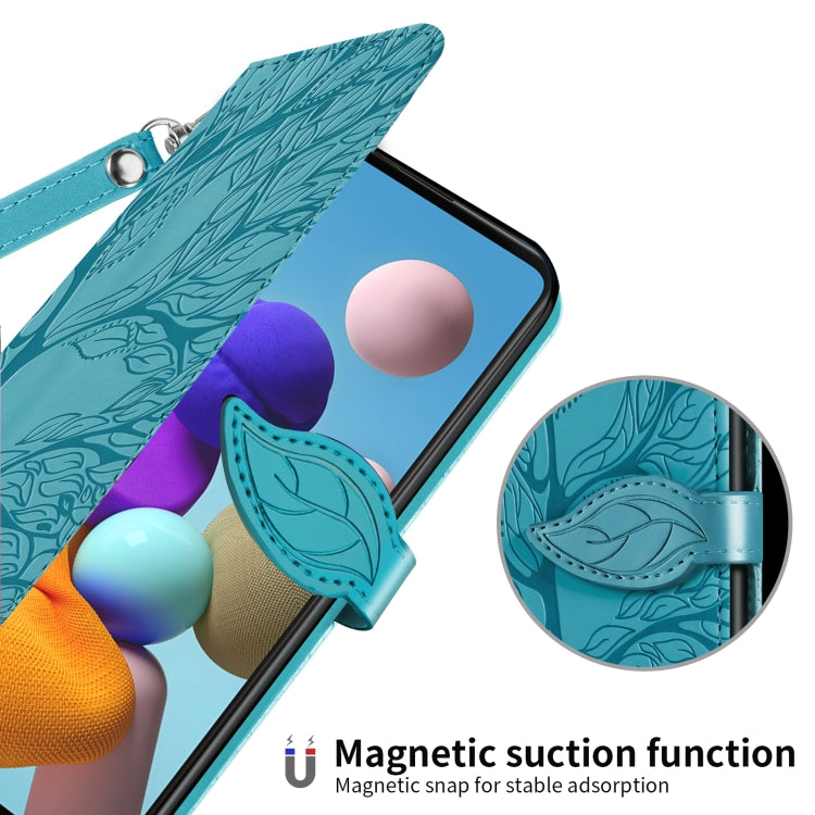 For Samsung Galaxy A21s Life of Tree Embossing Pattern Horizontal Flip Leather Case with Holder & Card Slot & Wallet & Photo Frame & Lanyard(Lake Blue) by buy2fix