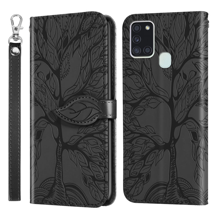 For Samsung Galaxy A21s Life of Tree Embossing Pattern Horizontal Flip Leather Case with Holder & Card Slot & Wallet & Photo Frame & Lanyard(Black) by buy2fix
