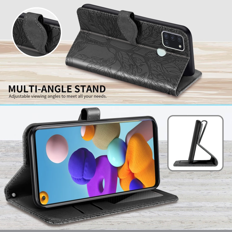 For Samsung Galaxy A21s Life of Tree Embossing Pattern Horizontal Flip Leather Case with Holder & Card Slot & Wallet & Photo Frame & Lanyard(Black) by buy2fix