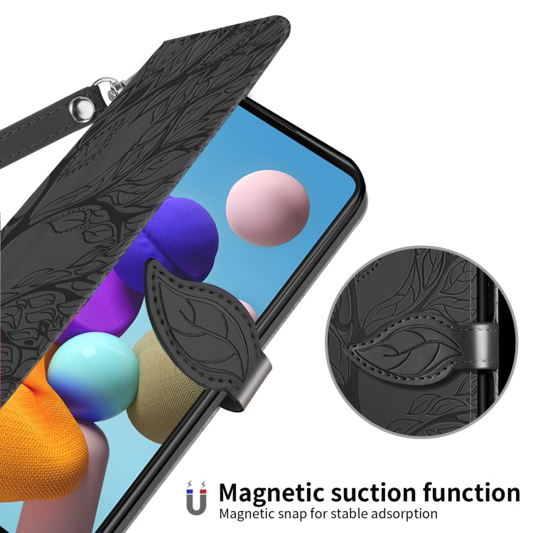 For Samsung Galaxy A21s Life of Tree Embossing Pattern Horizontal Flip Leather Case with Holder & Card Slot & Wallet & Photo Frame & Lanyard(Black) by buy2fix
