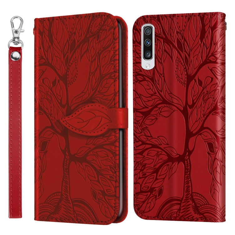 For Samsung Galaxy A50 Life of Tree Embossing Pattern Horizontal Flip Leather Case with Holder & Card Slot & Wallet & Photo Frame & Lanyard(Red) by buy2fix