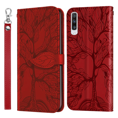 For Samsung Galaxy A50 Life of Tree Embossing Pattern Horizontal Flip Leather Case with Holder & Card Slot & Wallet & Photo Frame & Lanyard(Red) by buy2fix