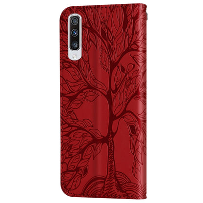 For Samsung Galaxy A50 Life of Tree Embossing Pattern Horizontal Flip Leather Case with Holder & Card Slot & Wallet & Photo Frame & Lanyard(Red) by buy2fix