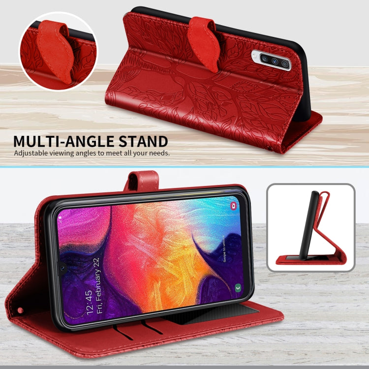 For Samsung Galaxy A50 Life of Tree Embossing Pattern Horizontal Flip Leather Case with Holder & Card Slot & Wallet & Photo Frame & Lanyard(Red) by buy2fix