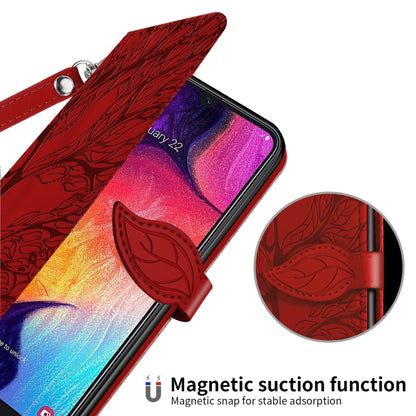 For Samsung Galaxy A50 Life of Tree Embossing Pattern Horizontal Flip Leather Case with Holder & Card Slot & Wallet & Photo Frame & Lanyard(Red) by buy2fix