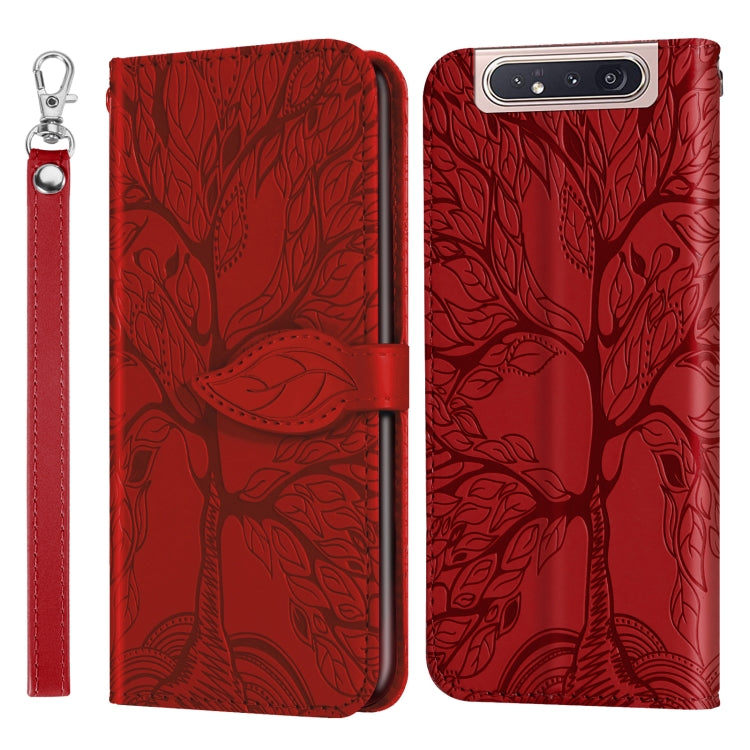 For Samsung Galaxy A80 / A90 Life of Tree Embossing Pattern Horizontal Flip Leather Case with Holder & Card Slot & Wallet & Photo Frame & Lanyard(Red) by buy2fix