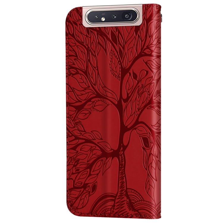 For Samsung Galaxy A80 / A90 Life of Tree Embossing Pattern Horizontal Flip Leather Case with Holder & Card Slot & Wallet & Photo Frame & Lanyard(Red) by buy2fix