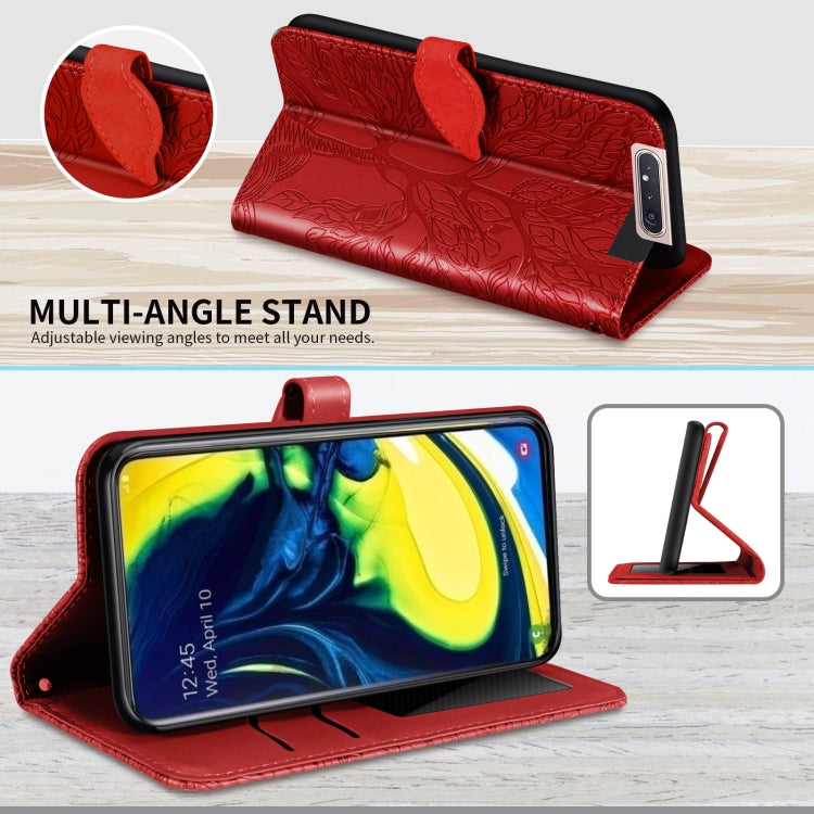 For Samsung Galaxy A80 / A90 Life of Tree Embossing Pattern Horizontal Flip Leather Case with Holder & Card Slot & Wallet & Photo Frame & Lanyard(Red) by buy2fix