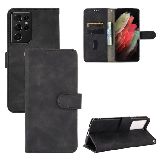 For Samsung Galaxy S21 Ultra 5G Solid Color Skin Feel Magnetic Buckle Horizontal Flip Calf Texture PU Leather Case with Holder & Card Slots & Wallet(Black) - Galaxy S21 Ultra 5G Cases by buy2fix | Online Shopping UK | buy2fix
